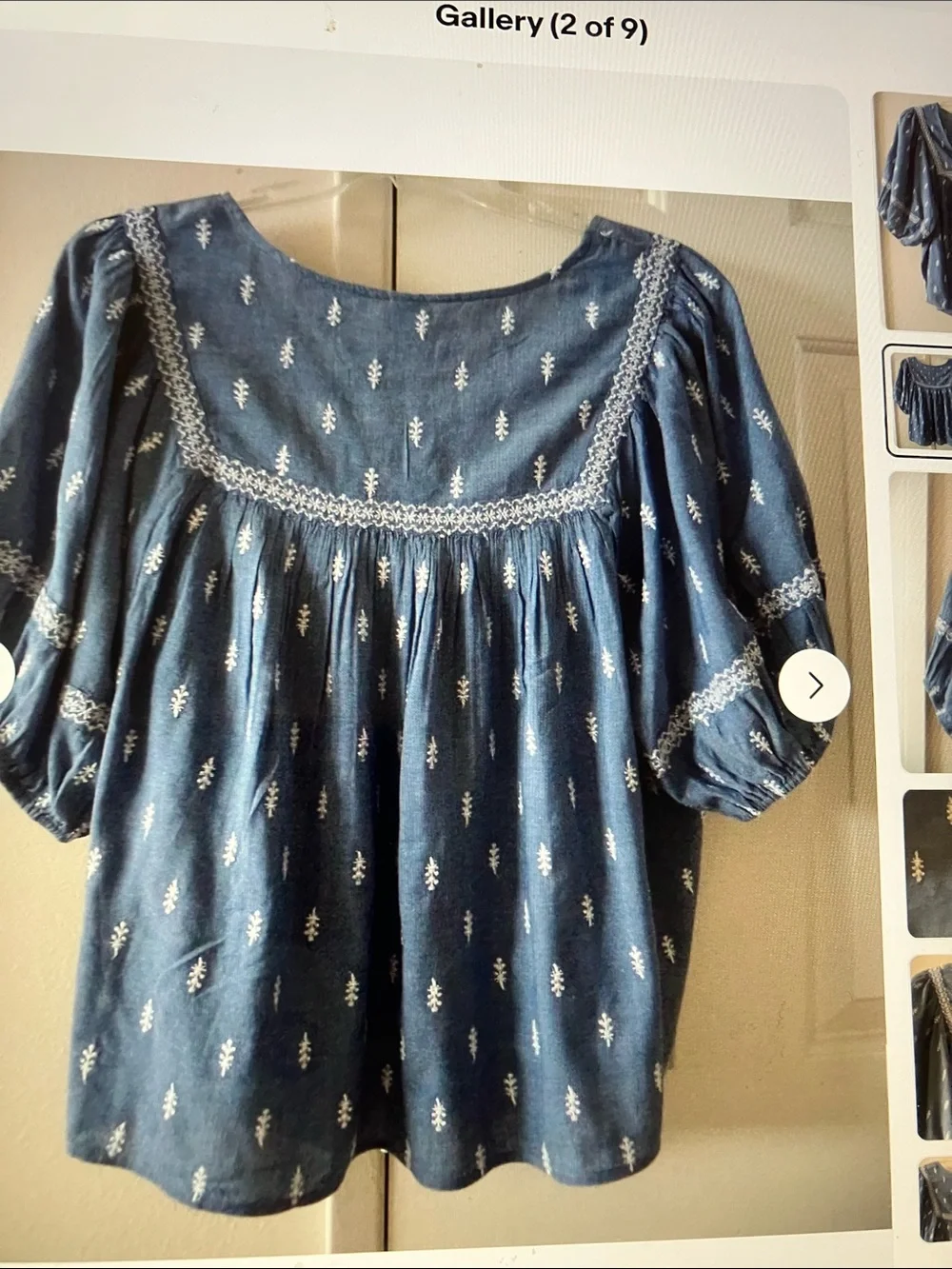 Old Navy Blue Embroidered Poet Peasant Blouse